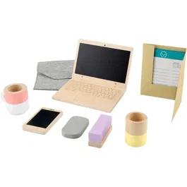 Fisher-Price HXV11 Set de Télétravail en Bois - 9 Pièces dont Ordinateur Portable, Téléphone, Souris et Accessoires - Jeu de Rôle Enfant 3 ans et plus