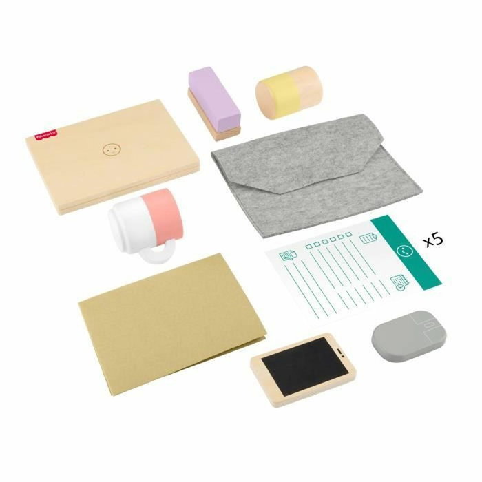 Fisher-Price Set de télétravail en bois, 9-11 éléments avec ordinateur et téléphone