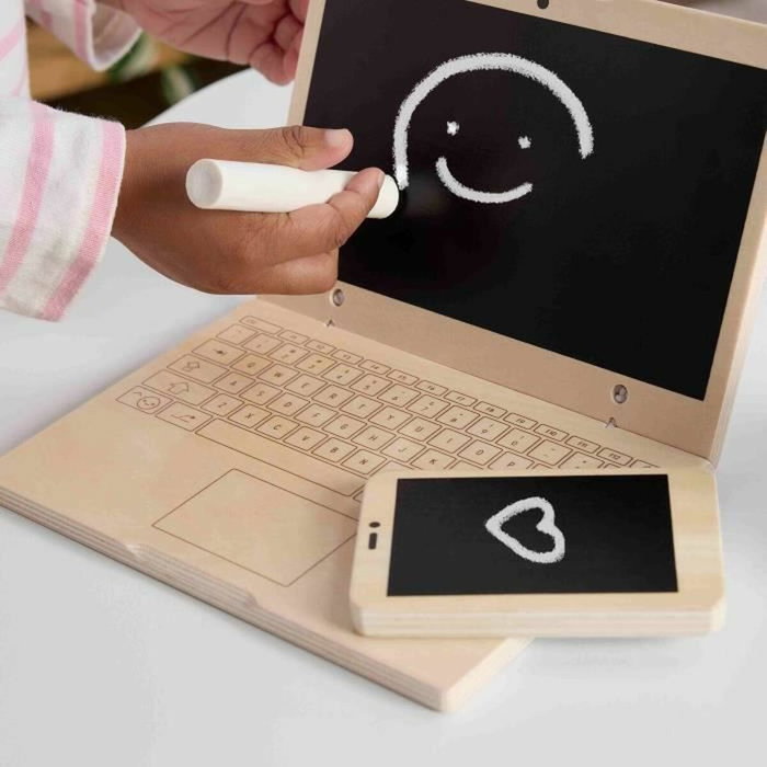 Fisher-Price Set de télétravail en bois, 9-11 éléments avec ordinateur et téléphone