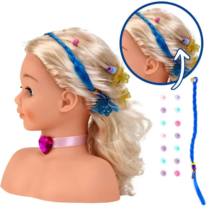 Klein Princess Coralie Little Sophia - Tête à coiffer et à maquiller pour fille avec visage réaliste, yeux bleus et cheveux blonds lavables, inclut accessoires