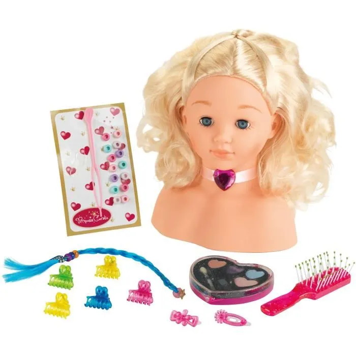 Klein Princess Coralie Little Sophia - Tête à coiffer et à maquiller pour fille avec visage réaliste, yeux bleus et cheveux blonds lavables, inclut accessoires
