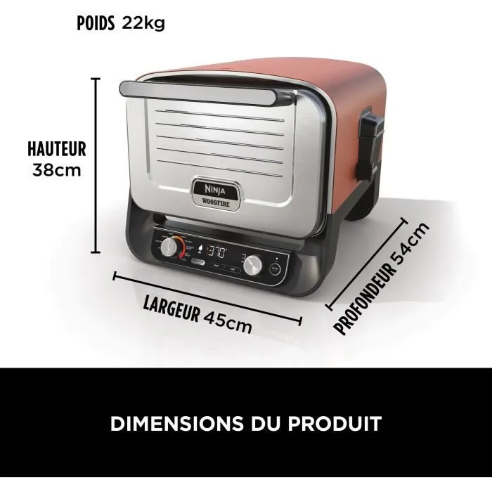 Ninja OO101EU Four à Pizza Électrique Woodfire - 8 Programmes, Cuisson jusqu'à 370°C, 2400W - Pour Pizza, Viandes et Légumes
