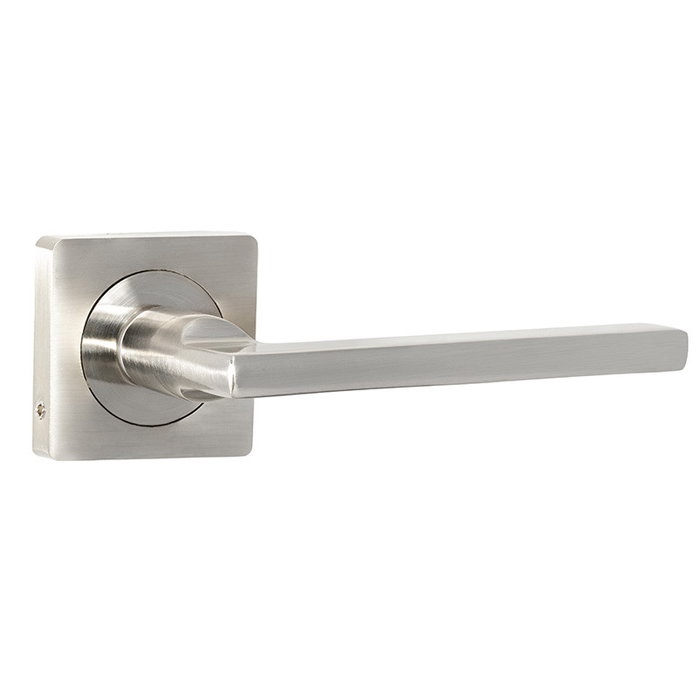ALK Manivela de porte intérieure modèle Rental en aluminium avec rosette carrée 50x50 mm - Finition nickel satiné ALK Manivela de porte intérieure modèle Rental en aluminium avec rosette carrée 50x50 mm - Finition nickel satiné