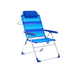Marbueno 10246 Chaise Pliable 5 Positions Aluminium avec Coussin Rayures Bleues Plage et Piscine 67x66x99 cm
