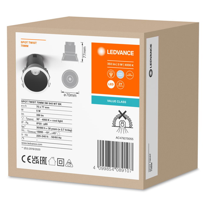 Ledvance Foco LED encastrable 5W 350Lm 4000K 30º IP20/IP20