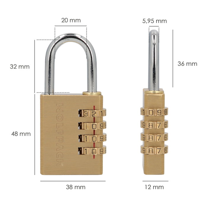 WOLFPACK LINEA PROFESIONAL Cadenas à combinaison en laiton 4 chiffres 40mm