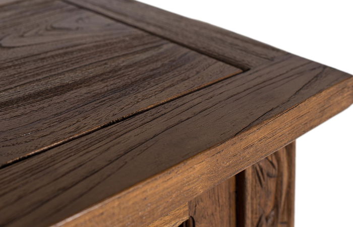 GINER Y COLOMER Console en bois de teca massif style balinais avec 5 tiroirs et pieds sculptés main - 220x40x91 cm