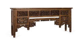 GINER Y COLOMER Console en bois de teca avec 5 tiroirs et pieds sculptés