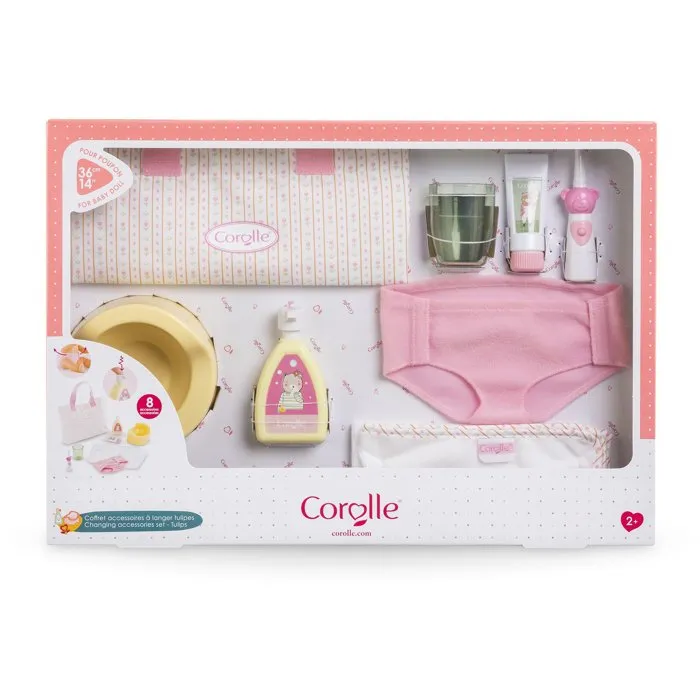 Corolle Coffret Accessoires à Langer Motif Tulipes pour Poupons 30/36cm