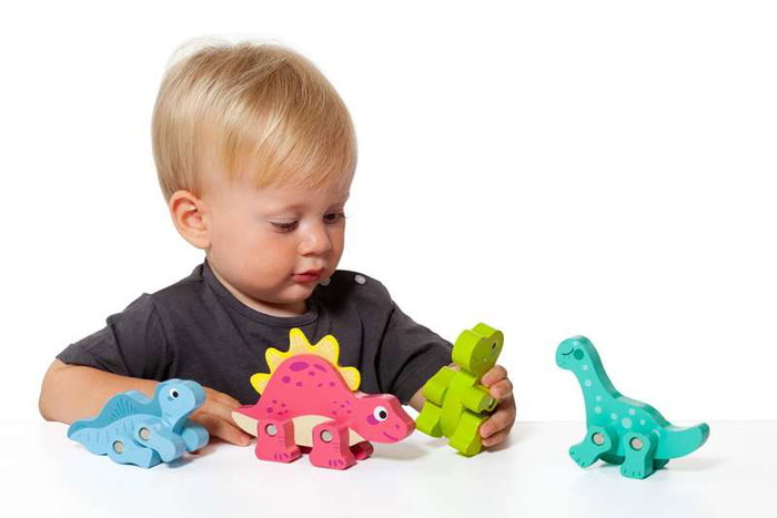 Molto - Set de 4 figurines de dinosaures en bois pour enfants de 1 à 99 ans (âge recommandé) - Matériel : bois