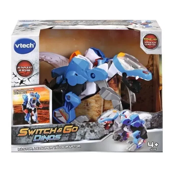 VTech - Switch and Go Dinos - Mastor, le super vélociraptor robot transformable - Jouet éducatif et interactif pour enfants 4 ans et plus - Langue française