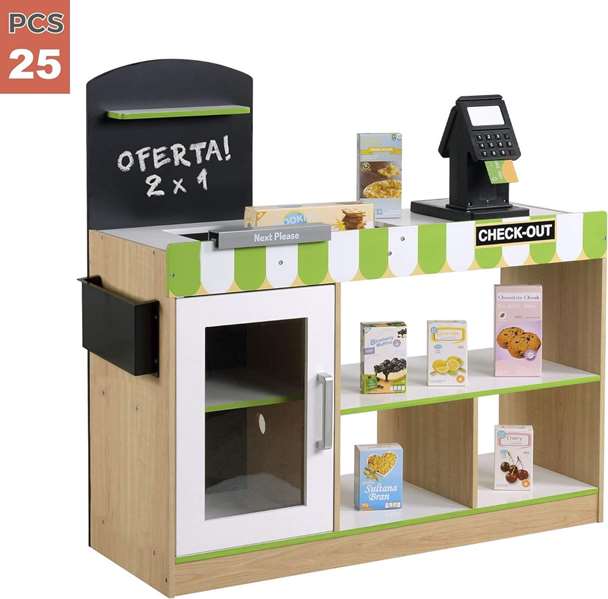 Teamson Supermarché de jouets en bois avec caisse enregistreuse électrique et 25 accessoires Teamson Supermarché de jouets en bois avec caisse enregistreuse électrique et 25 accessoires
