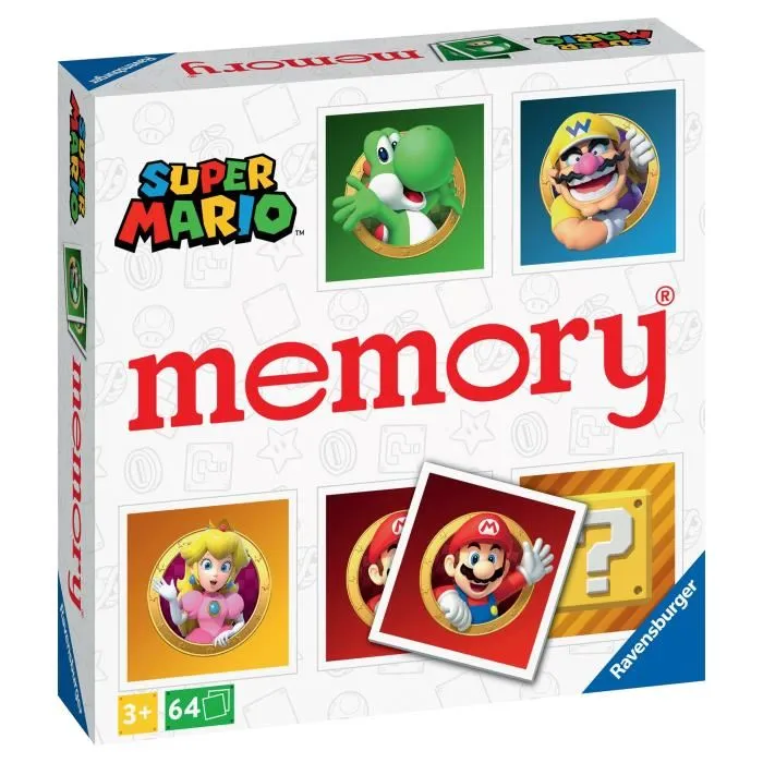 Ravensburger Grand Memory Super Mario - Jeu de société éducatif avec 64 cartes - 32 paires de personnages - À partir de 3 ans Ravensburger Grand Memory Super Mario - Jeu de société éducatif avec 64 cartes - 32 paires de personnages - À partir de 3 ans