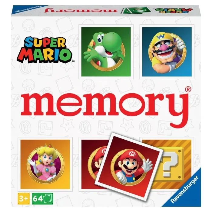 Ravensburger Grand Memory Super Mario - Jeu de société éducatif avec 64 cartes - 32 paires de personnages - À partir de 3 ans Ravensburger Grand Memory Super Mario - Jeu de société éducatif avec 64 cartes - 32 paires de personnages - À partir de 3 ans