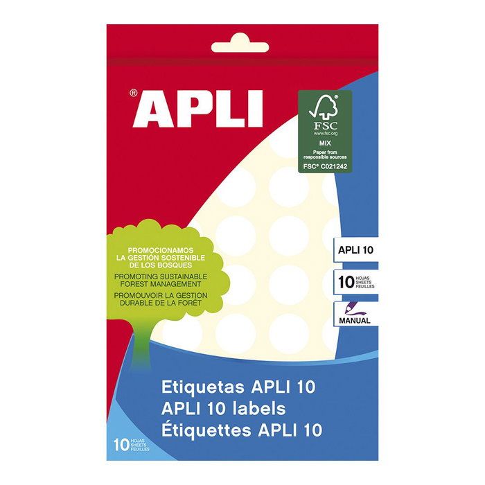 Apli Gommettes rondes blanches Ø19 mm, blister de 400 unités Apli Gommettes rondes blanches Ø19 mm, blister de 400 unités