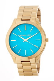 Michael Kors MK3492 avec cadran bleu et bracelet doré