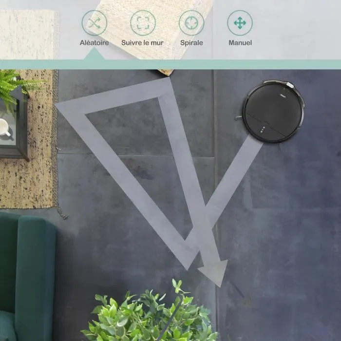 Livoo DOH145 WASH'UP - Robot aspirateur et laveur connecté 1000 Pa, 70 min autonomie, 2 réservoirs (370 ml et 150 ml), 4 modes de nettoyage, Noir