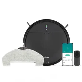 Livoo DOH145 WASH'UP - Robot aspirateur et laveur connecté 1000 Pa, 70 min autonomie, 2 réservoirs (370 ml et 150 ml), 4 modes de nettoyage, Noir