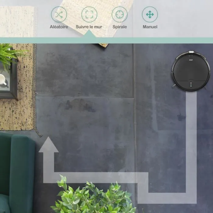 Livoo DOH145 WASH'UP - Robot aspirateur et laveur connecté 1000 Pa, 70 min autonomie, 2 réservoirs (370 ml et 150 ml), 4 modes de nettoyage, Noir