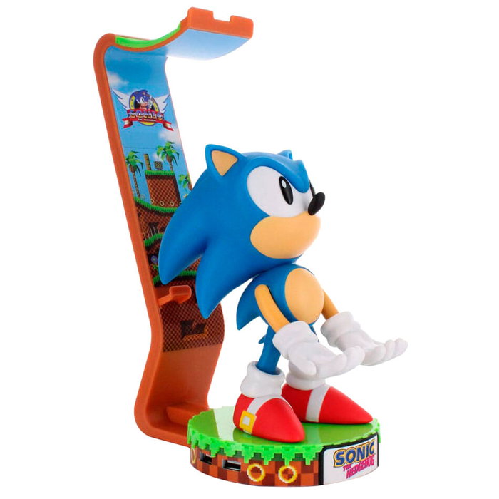 Cable Guy Deluxe Support de Chargement LED avec Figurine Sonic the Hedgehog 20 cm - Compatible PS5, Xbox Series X/S, USB, Bluetooth, Système REST Tournant