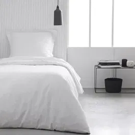 Today - Housse de couette 140x200 cm 1 personne - 100% Coton uni craie - Douceur exceptionnelle et passe main