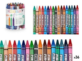 Pincello Boîte de Crayons Cire Jumbo 36 Pièces avec Pinceau 8x10x8 cm Cire Synthétique Assortiment 36 Couleurs (Set de 48)