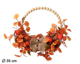 Atosa Couronne d'Automne 35x35 cm avec Fleurs et Nœud en Jute