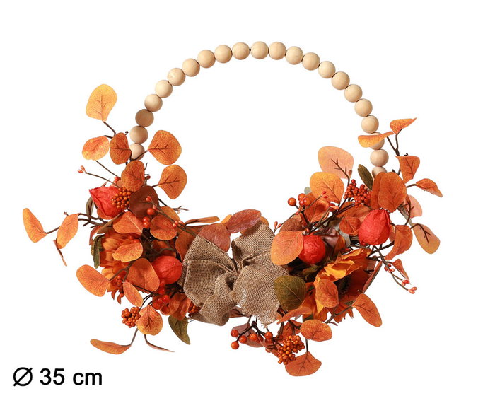 Atosa Couronne d'Automne 35x35 cm avec Fleurs et Nœud en Jute Atosa Couronne d'Automne 35x35 cm avec Fleurs et Nœud en Jute