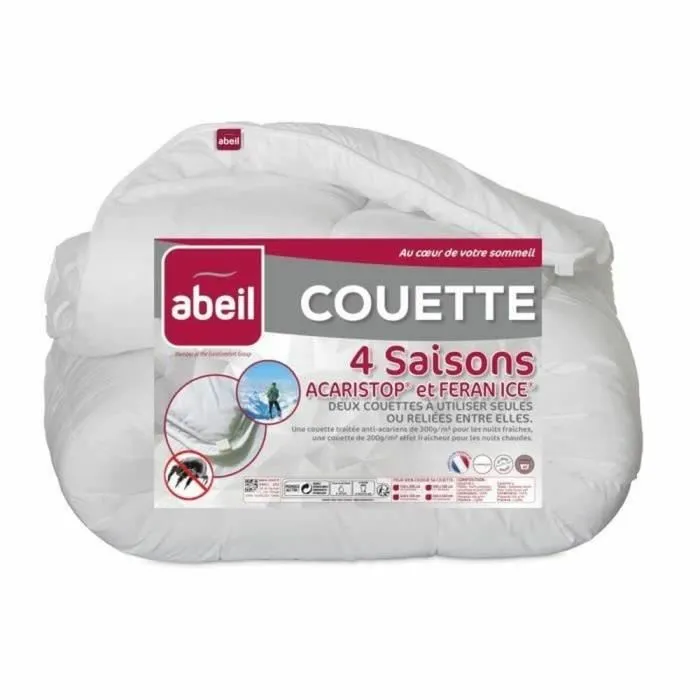 Abeil Couette 4 Saisons ANTI-ACARIENS avec traitement Feran Ice - Légère été, modérée mi-saison, douillette hiver - 240x260 cm