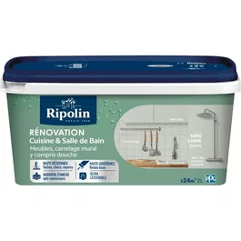 Ripolin Peinture rénovation cuisine et salle de bain, Gris lome, Finition satiné, 2 litres - Résistante aux taches et aux chocs, Ultra lessivable