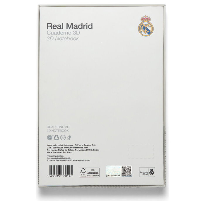 MOCILAB - Cahier A5 Real Madrid avec blason en 3D - Reliure textile - 120 pages non lignées - Couleur bleu - Article officiel