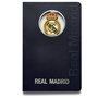 MOCILAB - Cahier A5 Real Madrid avec blason en 3D - Reliure textile - 120 pages non lignées - Couleur bleu - Article officiel
