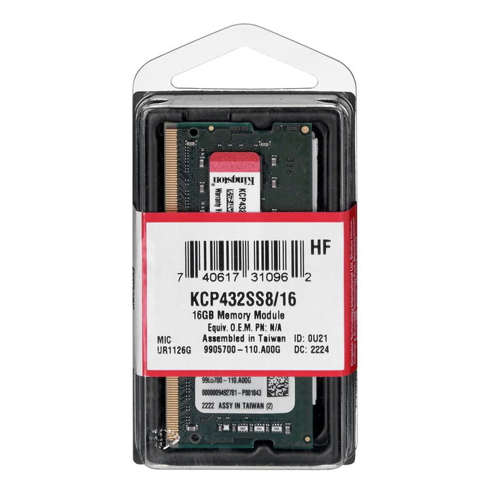 Kingston KCP432SS8/16 16 Go DDR4 3200 MHz CL22 SO-DIMM Kingston KCP432SS8/16 16 Go DDR4 3200 MHz CL22 SO-DIMM