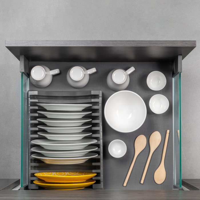 Emuca Tiroir Extérieur Vertex 40kg côtés en verre 178mm de haut, 450mm de profondeur, Acier & Aluminium et Verre, Gris Anthracite