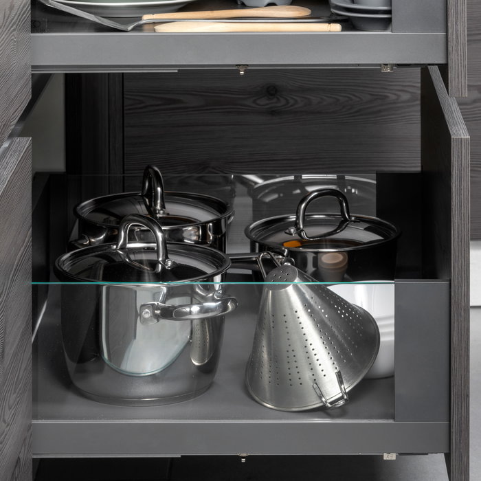 Emuca Tiroir Extérieur Vertex 40kg côtés en verre 178mm de haut, 450mm de profondeur, Acier & Aluminium et Verre, Gris Anthracite