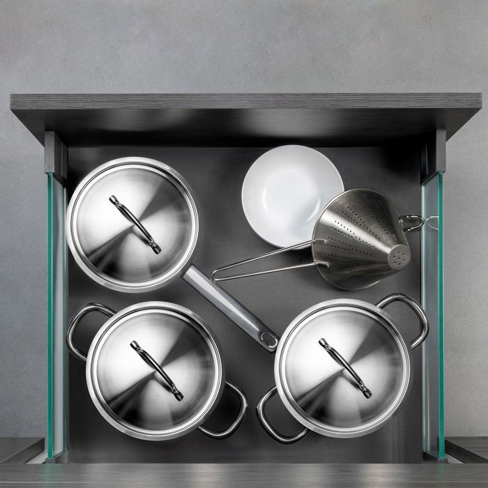 Emuca Tiroir Extérieur Vertex 40kg côtés en verre 178mm de haut, 450mm de profondeur, Acier & Aluminium et Verre, Gris Anthracite