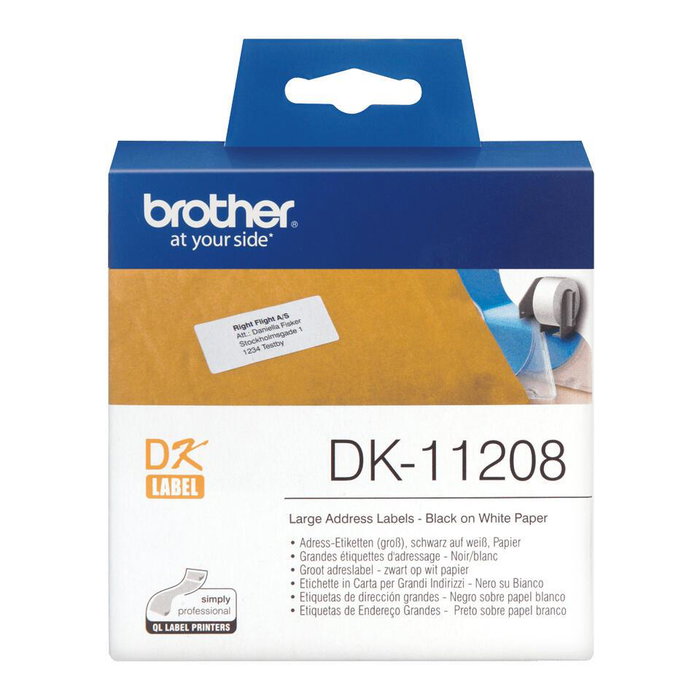 Brother DK-11208 Étiquettes d'adresse précoupées 38 x 90 mm, 400 étiquettes