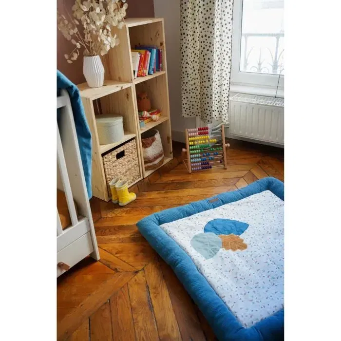 Domiva - Tapis de parc bébé imprimé Au fil de l'eau 100x100 cm - Tapis d'éveil motifs animaux vintage pour chambre d'enfant