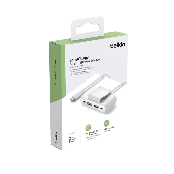 Belkin BOOST Charge 4-Port Split 2xUSB-C/2xUSB-A Blanc