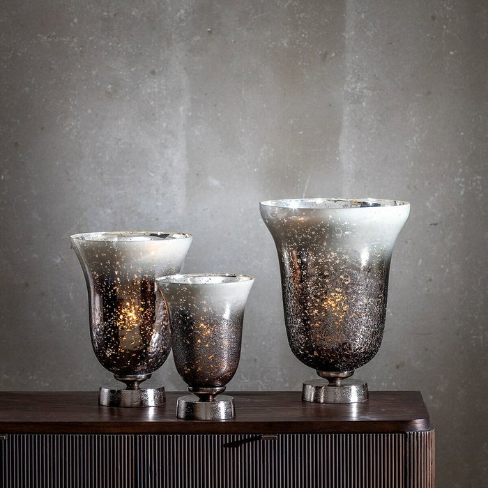 Vase Argenté Aluminium Verre 21 x 21 x 28 cm Vase Argenté Aluminium Verre 21 x 21 x 28 cm