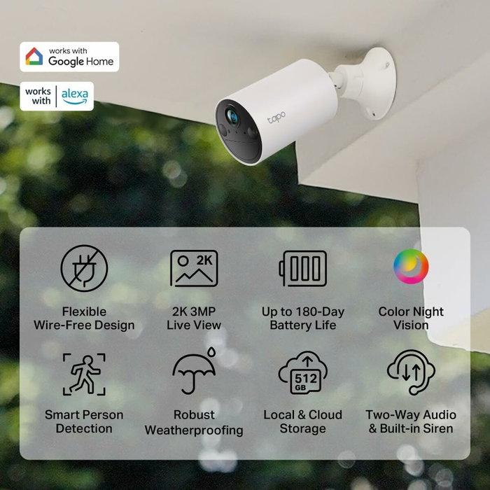 TP-Link Tapo C410 Caméra de surveillance sans fil 2K batterie extérieur/intérieur IP65