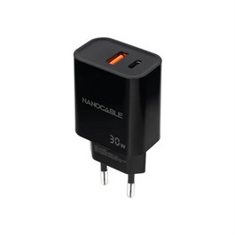 Nanocable Chargeur USB-C PD + USB-A QC 30W Noir - C Pd+Usb - A Qc 30 W