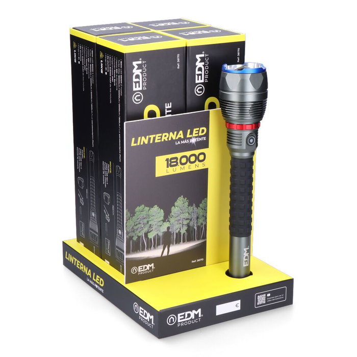Edm Lampe torche LED 18000 lumens longue portée IP67 180W avec batterie lithium 3x5000mAh USB-C