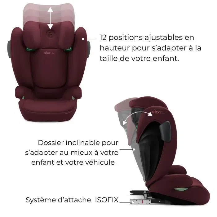 CYBEX Solution B3 i-Fix Siège Auto Groupe 2/3 (3-12 ans, 15-50 kg, 100-150 cm) Rouge - Inclinable et ISOFIX