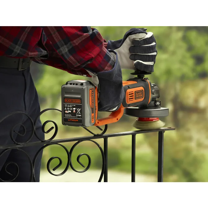 Black+Decker Meuleuse Angulaire Sans Fil BCG720M1-QW 0717691 – Batterie Li-ion 18V 4Ah – Disque 125mm – Autonomie 5h