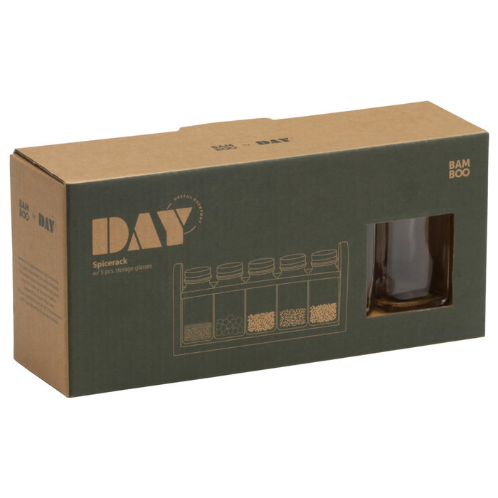 Day Set d'épices avec 5 bocaux en verre et plateau en bambou