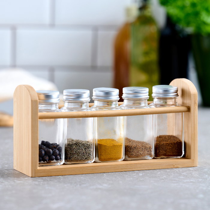 Day Set d'épices avec 5 bocaux en verre et plateau en bambou