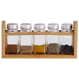 Day Set d'épices avec 5 bocaux en verre et plateau en bambou