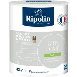 Ripolin - Peinture Meubles & Objets 1L - Satiné - Gris Lomé - Pour Bois, Mélaminé, Métal - Intérieur/Extérieur - 10% Biosourcé