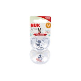 NUK Sucette Space Mickey Gris en silicone, 2 unités, 0-6 mois